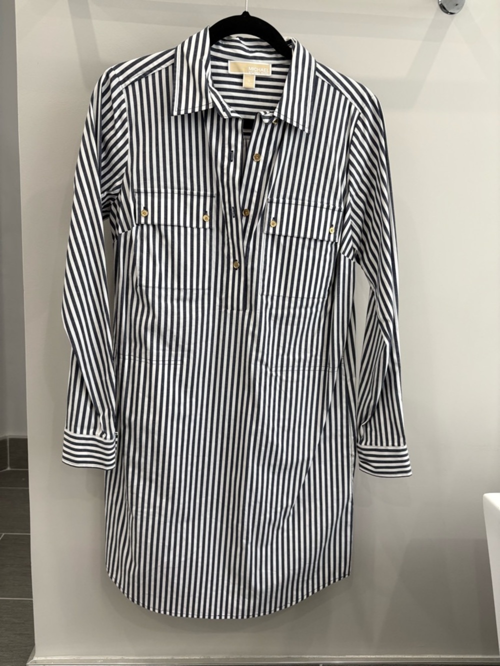 Michael Kors Navy and White Striped Button-Up Shirt